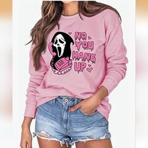 No You Hang Up Sweatshirt Women Funny Ghostface Graphic Long Sleeve Shirt